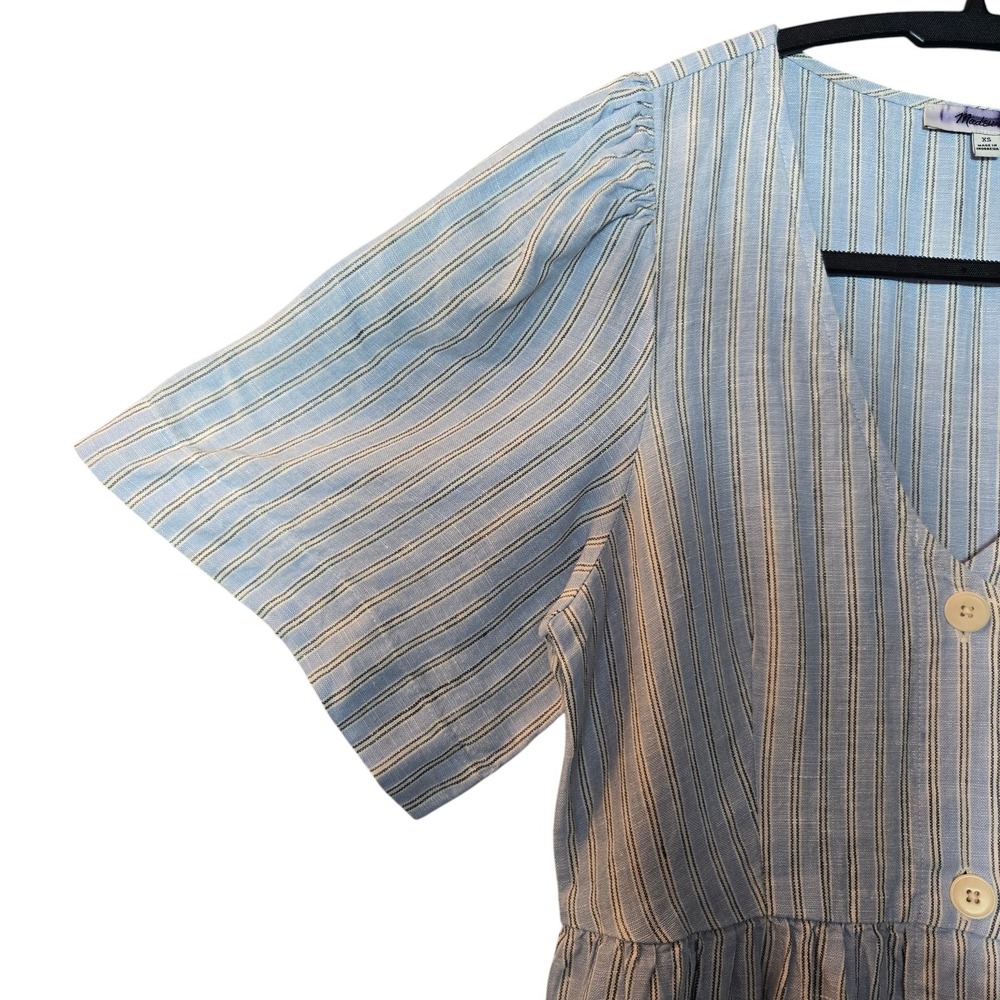 Madewell Cassie 100% Linen Button Front Midi Dress Blue Stripe XS Summer Coastal - Picture 5 of 13
